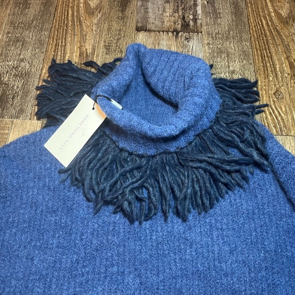 Something Navy Fringe Wool Turtleneck Sweater Dress in Navy Size Small NWT - Picture 3 of 8